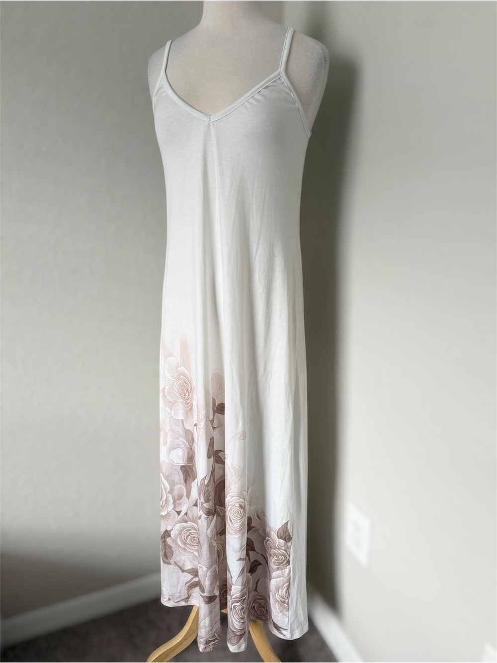 Unbranded White Rose Printed Hem Maxi Tank Dress Size S Cottagecore Clean Girl